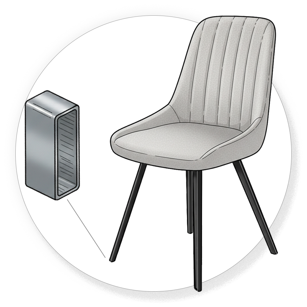 Embouts pour pieds de chaise inclinés en tube rectangulaire